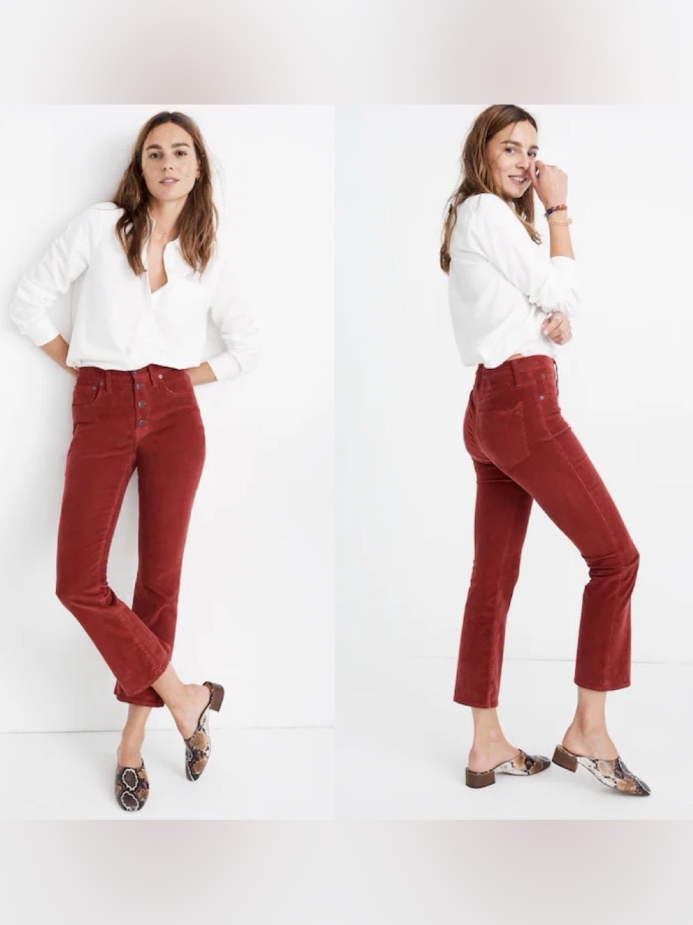 Madewell High Rise Cali Demi-Boot Corduroy Jeans 26Tall Rust Brown Raw Hem Boho